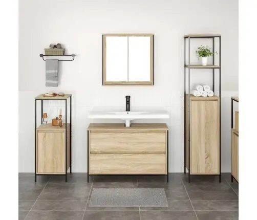 Vonios Baldų Rinkinys 3 Pcs Sonoma Ąžuolas Apdirbta Mediena