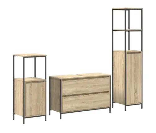 Vonios Baldų Rinkinys 3 Pcs Sonoma Ąžuolas Apdirbta Mediena