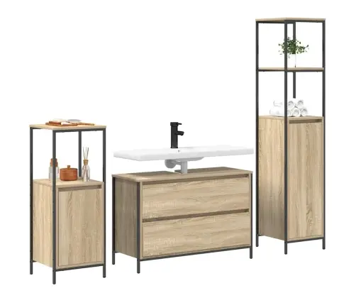 Vonios Baldų Rinkinys 3 Pcs Sonoma Ąžuolas Apdirbta Mediena