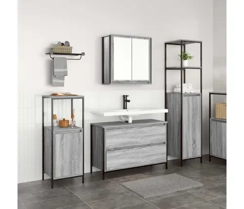 3 Daļu Vannasistabas Mēbeļu Komplekts Pelēks Sonoma Inženierijas Koks Vidaxl