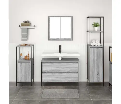 3 Daļu Vannasistabas Mēbeļu Komplekts Pelēks Sonoma Inženierijas Koks Vidaxl