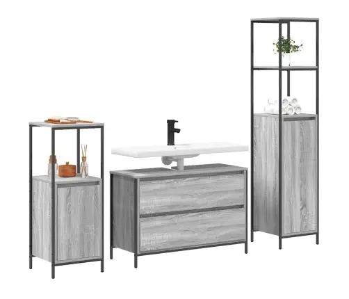 3 Daļu Vannasistabas Mēbeļu Komplekts Pelēks Sonoma Inženierijas Koks Vidaxl