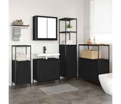 Vannitoa Mööbleset 5 Pcs Must 76.5 X 35 X 95 Cm Tehispuit