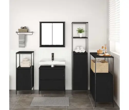 Vannitoa Mööbleset 5 Pcs Must 76.5 X 35 X 95 Cm Tehispuit