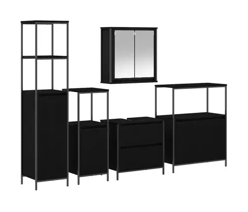 Vannitoa Mööbleset 5 Pcs Must 76.5 X 35 X 95 Cm Tehispuit