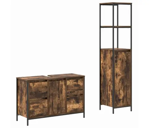 2 Gabalu Vannas Istabas Mēbeļu Komplekts Dūmakaina Ozola Inženierijas Koks Vidaxl