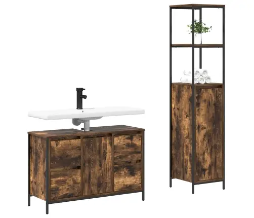 2 Gabalu Vannas Istabas Mēbeļu Komplekts Dūmakaina Ozola Inženierijas Koks Vidaxl