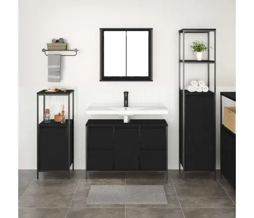 Vonios Baldų Rinkinys 3 Pcs Juodas Ąžuolas Apdirbta Mediena