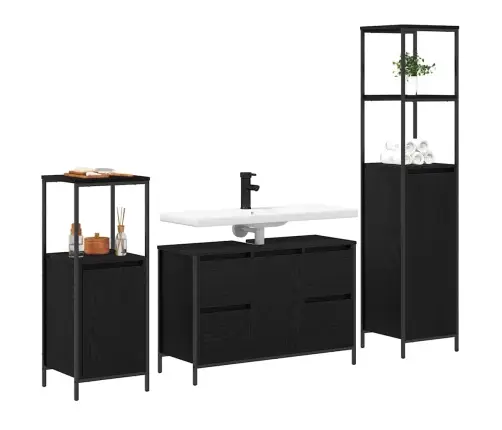 Vonios Baldų Rinkinys 3 Pcs Juodas Ąžuolas Apdirbta Mediena