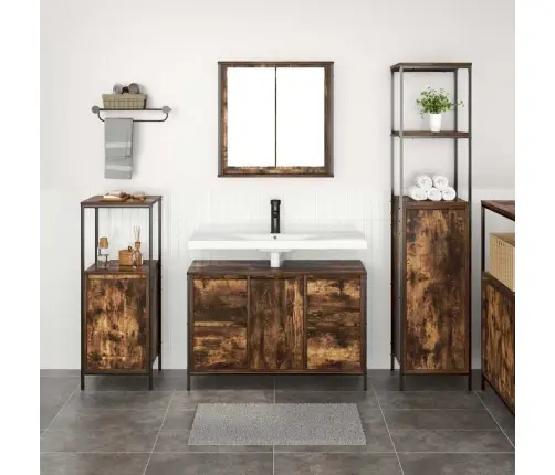 3 Daļu Vannas Istabas Mēbeļu Komplekts Dūmainā Ozola Inženierijas Kokā Vidaxl