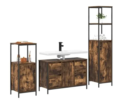 3 Daļu Vannas Istabas Mēbeļu Komplekts Dūmainā Ozola Inženierijas Kokā Vidaxl