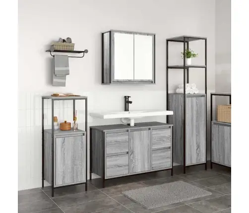 Vannitoa Mööbleset Sahtliga Riiuliga 3 Pcs Hall Sonoma Ja Must