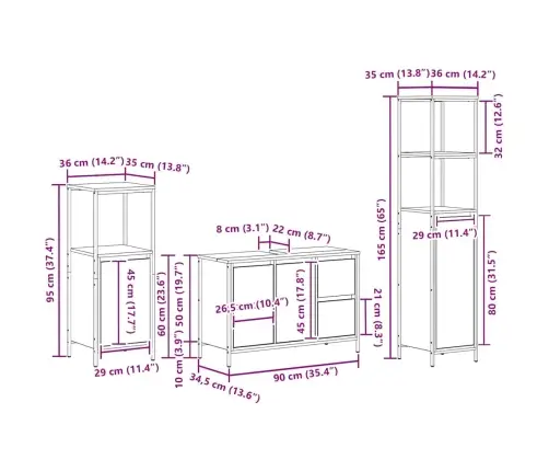 3 Gabalu Vannasistabas Mēbeļu Komplekts Pelēkā Sonoma Inženierijas Kokā Vidaxl