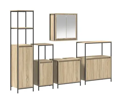 5 Daļu Vannas Istabas Mēbeļu Komplekts No Sonoma Ozola Inženierijas Koka Vidaxl