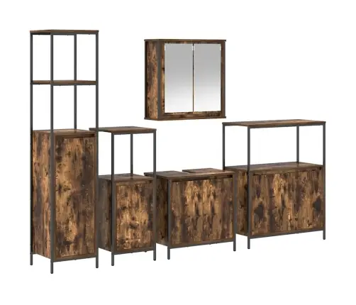 Vannitoa Mööbleset 5 Pcs Suitsetatud Tamme Ja Must Tehispuit