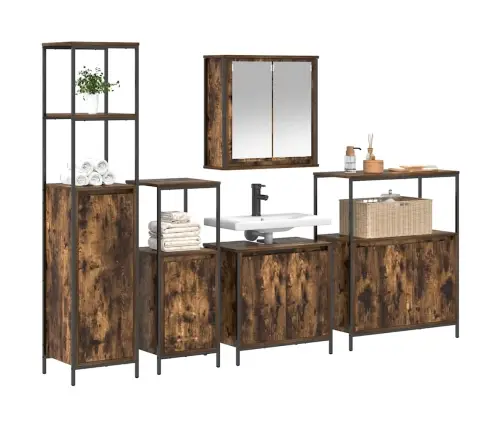 Vannitoa Mööbleset 5 Pcs Suitsetatud Tamme Ja Must Tehispuit