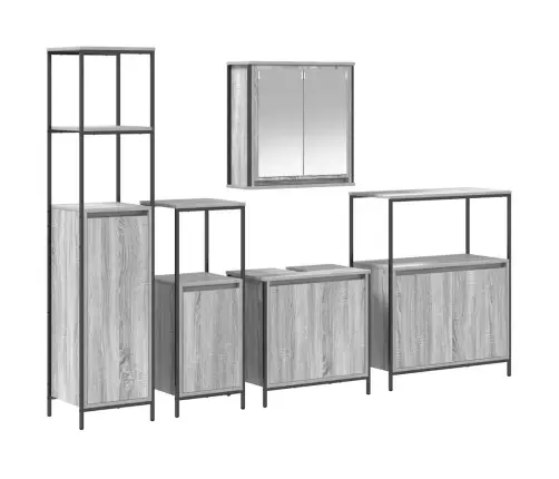 5 Gabalu Vannasistabas Mēbeļu Komplekts Pelēkā Sonomā Vidaxl