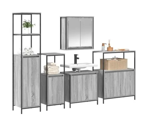 5 Gabalu Vannasistabas Mēbeļu Komplekts Pelēkā Sonomā Vidaxl