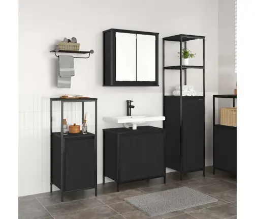 Vannitoa Mööbleset Riiuliga Uksega 3 Pcs Must Tamm Tehispuit