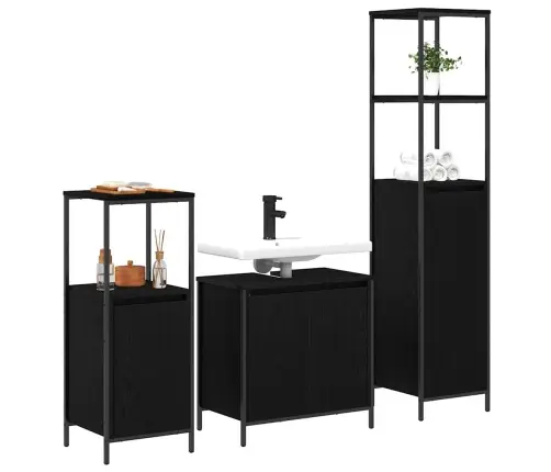 Vannitoa Mööbleset Riiuliga Uksega 3 Pcs Must Tamm Tehispuit