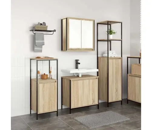 3 Daļu Vannas Istabas Mēbeļu Komplekts Sonoma Ozolkoka Inženierijas Kokā Vidaxl