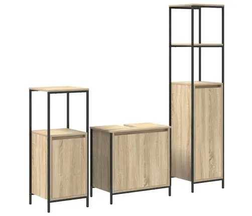 3 Daļu Vannas Istabas Mēbeļu Komplekts Sonoma Ozolkoka Inženierijas Kokā Vidaxl