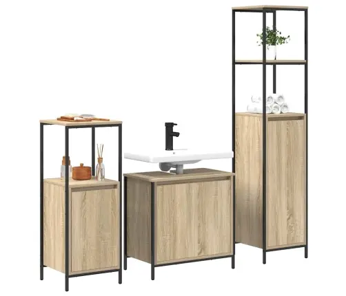 3 Daļu Vannas Istabas Mēbeļu Komplekts Sonoma Ozolkoka Inženierijas Kokā Vidaxl