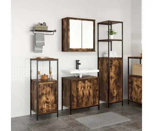 3 Daļu Vannasistabas Mēbeļu Komplekts Dūmu Ozola Krāsā - Inženierijas Koks Vidaxl