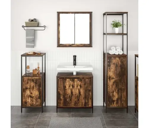 3 Daļu Vannasistabas Mēbeļu Komplekts Dūmu Ozola Krāsā - Inženierijas Koks Vidaxl