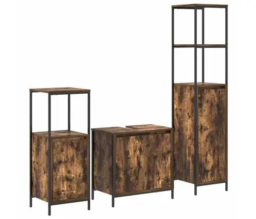 3 Daļu Vannasistabas Mēbeļu Komplekts Dūmu Ozola Krāsā - Inženierijas Koks Vidaxl