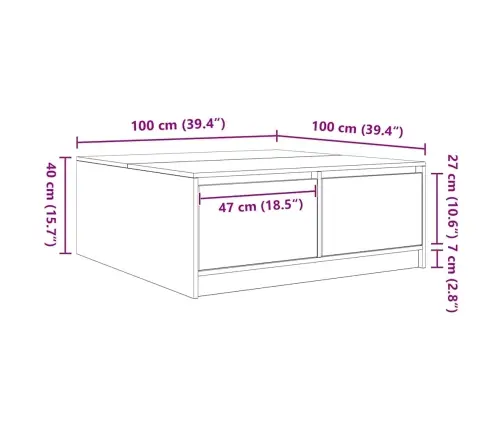 Kafijas Galdiņš Ar Atvilktnēm, Brūna Ozola, 100X100X40 Cm Vidaxl