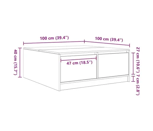 Kafijas Galdiņš Ar Atvilktnēm, Veca Koka Krāsā, 100X100X40 Cm Vidaxl