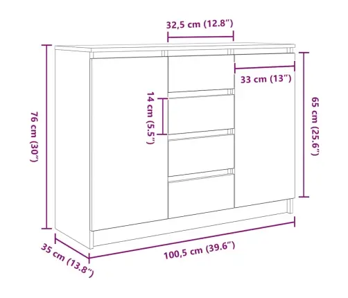 Kumode Ar Atvilktnēm, 100,5X35X76 Cm, Inženierijas Koks Vidaxl
