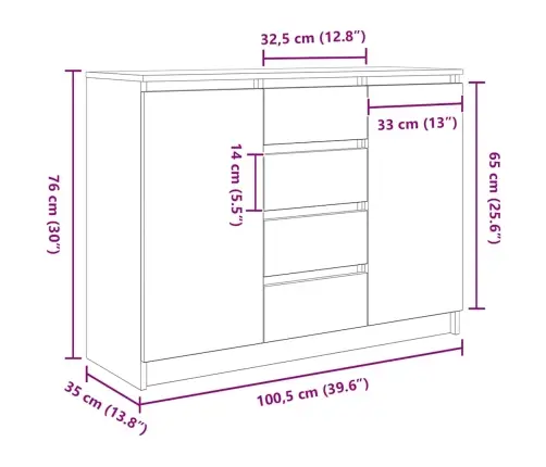 Šoninė Spintelė Su Stalčiais, 100,5X35X76 cm Mediena Šoninė Spintelė Su Stalčiais, 100,5X35X76 cm Mediena