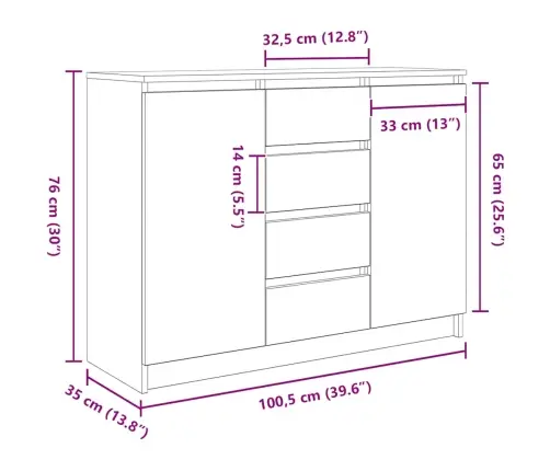 Kumode Ar Atvilktnēm, 100,5X35X76 Cm, Inženierijas Koks Vidaxl