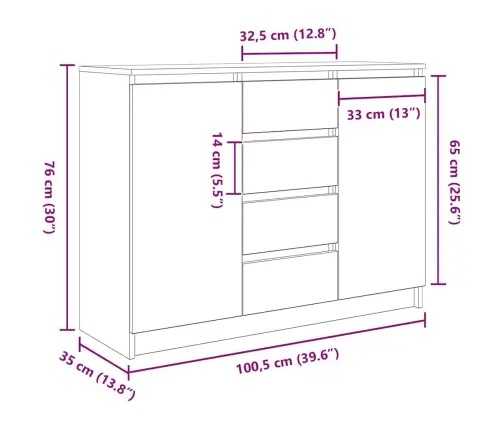 Šoninė Spintelė Su Stalčiais, 100,5X35X76 cm Mediena