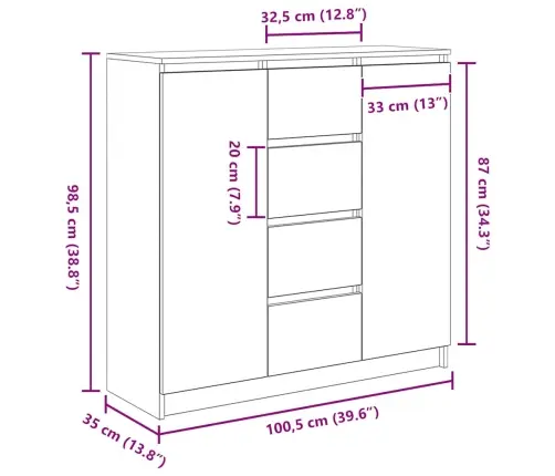 Šoninė Spintelė Su Stalčiais, 100,5X35X98,5 Cm Mediena