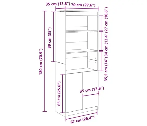 Augstais Skapītis Melns Ozols 70X35X180 Cm Inženierijas Koks Vidaxl
