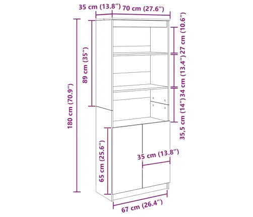 Komoda, Pilkos Ąžuolo Spalvos, 70X35X180cm Apdirbta Mediena Komoda, Pilkos Ąžuolo Spalvos, 70X35X180cm Apdirbta Mediena