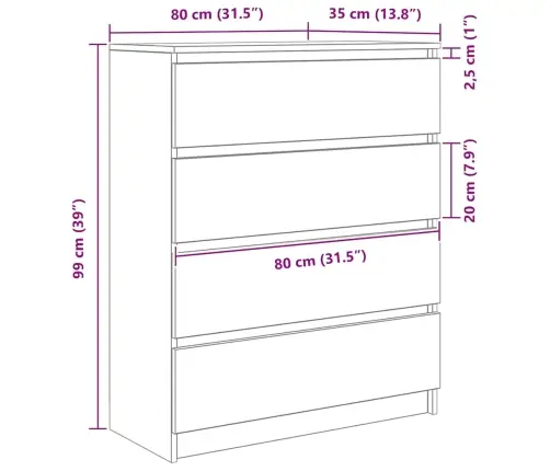 Kumode, Pelēka Ozolkoka, 80X35X99 Cm, Inženierijas Koks Vidaxl