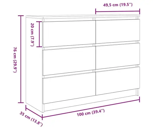 Kumode, Koka Krāsa, 100X35X76 Cm, Inženierijas Koks Vidaxl