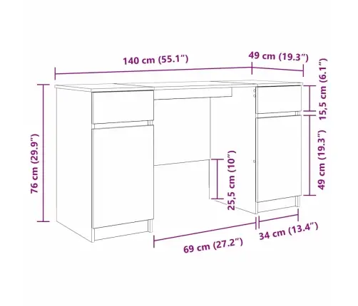 Galda Vecs Koks 140X49X76 Cm Inženierijas Koks Vidaxl