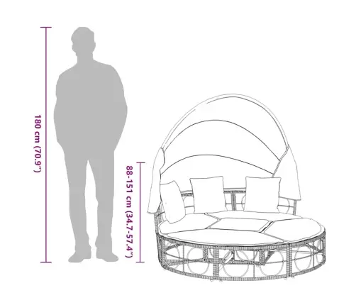 Dārza Atpūtas Gulta Ar Jumtiņu, Matračiem, Melna Pe Rotangpalma Vidaxl