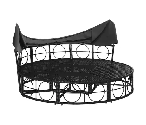 Dārza Atpūtas Gulta Ar Jumtiņu, Matračiem, Melna Pe Rotangpalma Vidaxl