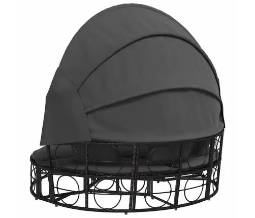 Dārza Atpūtas Gulta Ar Jumtiņu, Matračiem, Melna Pe Rotangpalma Vidaxl