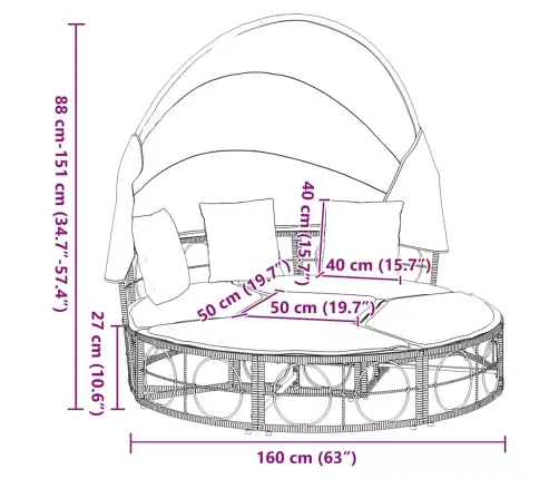 Dārza Atpūtas Gulta Ar Jumtiņu Matračiem Pe Rotangpalma Vidaxl
