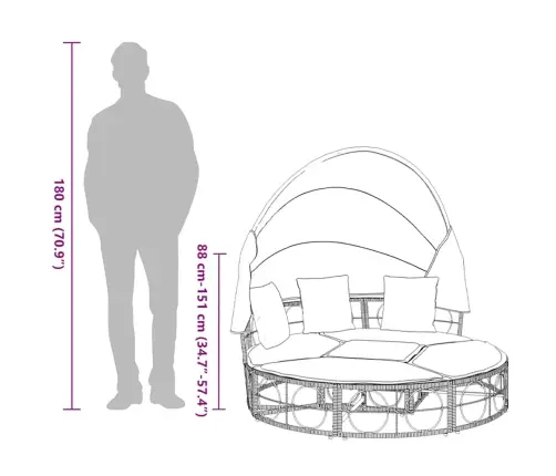 Dārza Atpūtas Gulta Ar Jumtiņu Matračiem Pe Rotangpalma Vidaxl