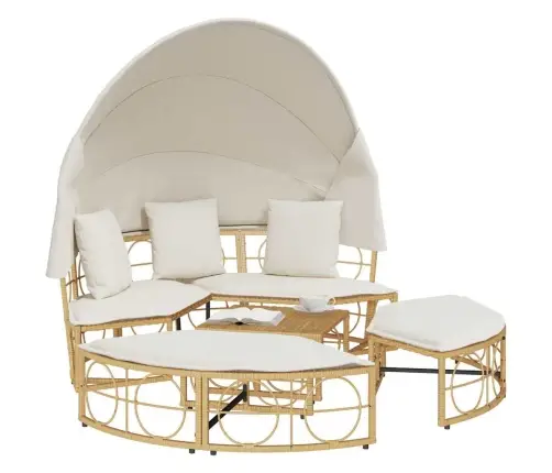 Dārza Atpūtas Gulta Ar Jumtiņu Matračiem Pe Rotangpalma Vidaxl