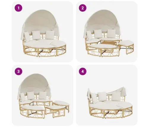 Dārza Atpūtas Gulta Ar Jumtiņu Matračiem Pe Rotangpalma Vidaxl