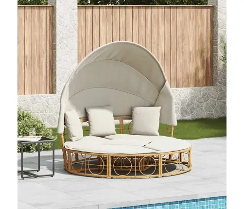 Dārza Atpūtas Gulta Ar Jumtiņu Matračiem Pe Rotangpalma Vidaxl